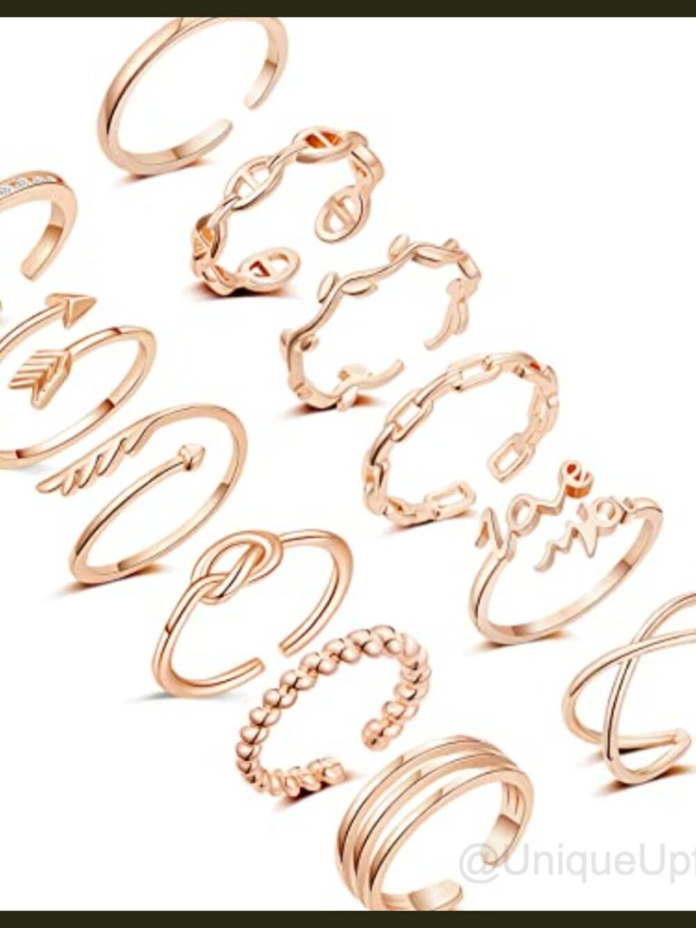 Silver Plated Adjustable Open Rings 12pc Stackable Midi Knuckle Set